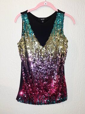 IMPULSIVE Sequin Ombre V-Neck Tank Top